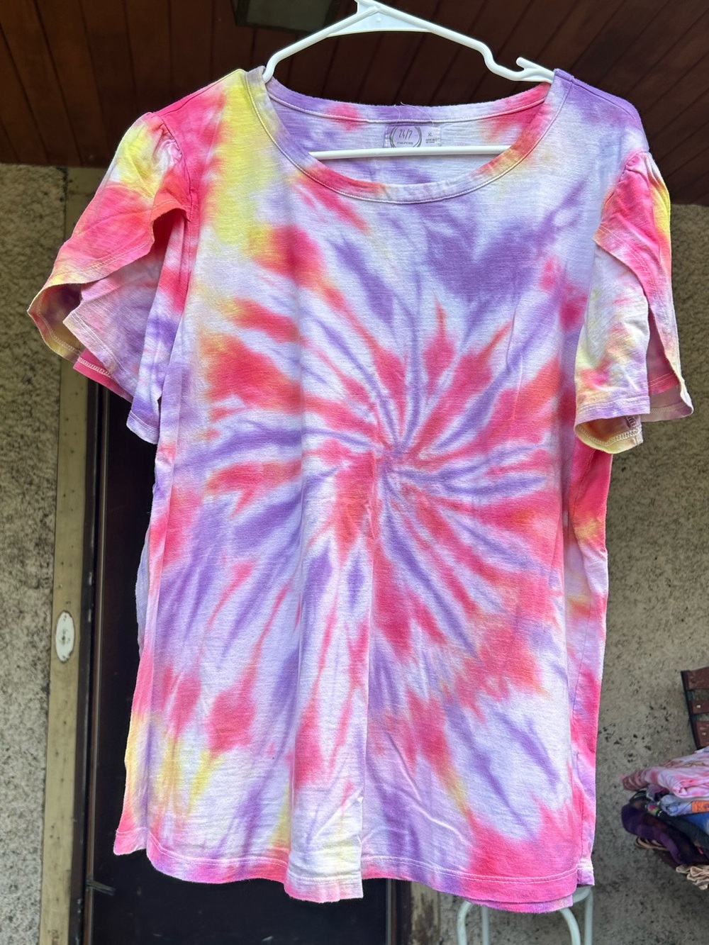 Maurices Tie-Dye Short Sleeve Tee in Pink, Purple and Coral